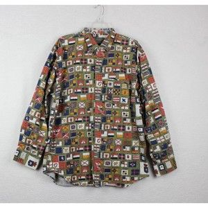 Vintage Calvin Klein Sport Flags AOP Green Button Front Shirt Men's Size XL